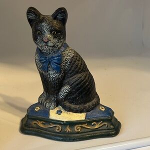 Elegant Black and Blue Cat cast iron doorstop Figurine
